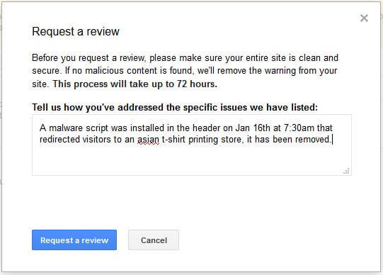 malware request a review